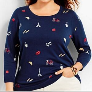 TALBOT NAVY BLUE EMBROIDERED PARIS SWEATER, SIZE X